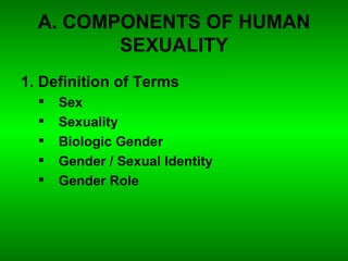 A. COMPONENTS OF HUMAN SEXUALITY ,[object Object],[object Object],[object Object],[object Object],[object Object],[object Object]
