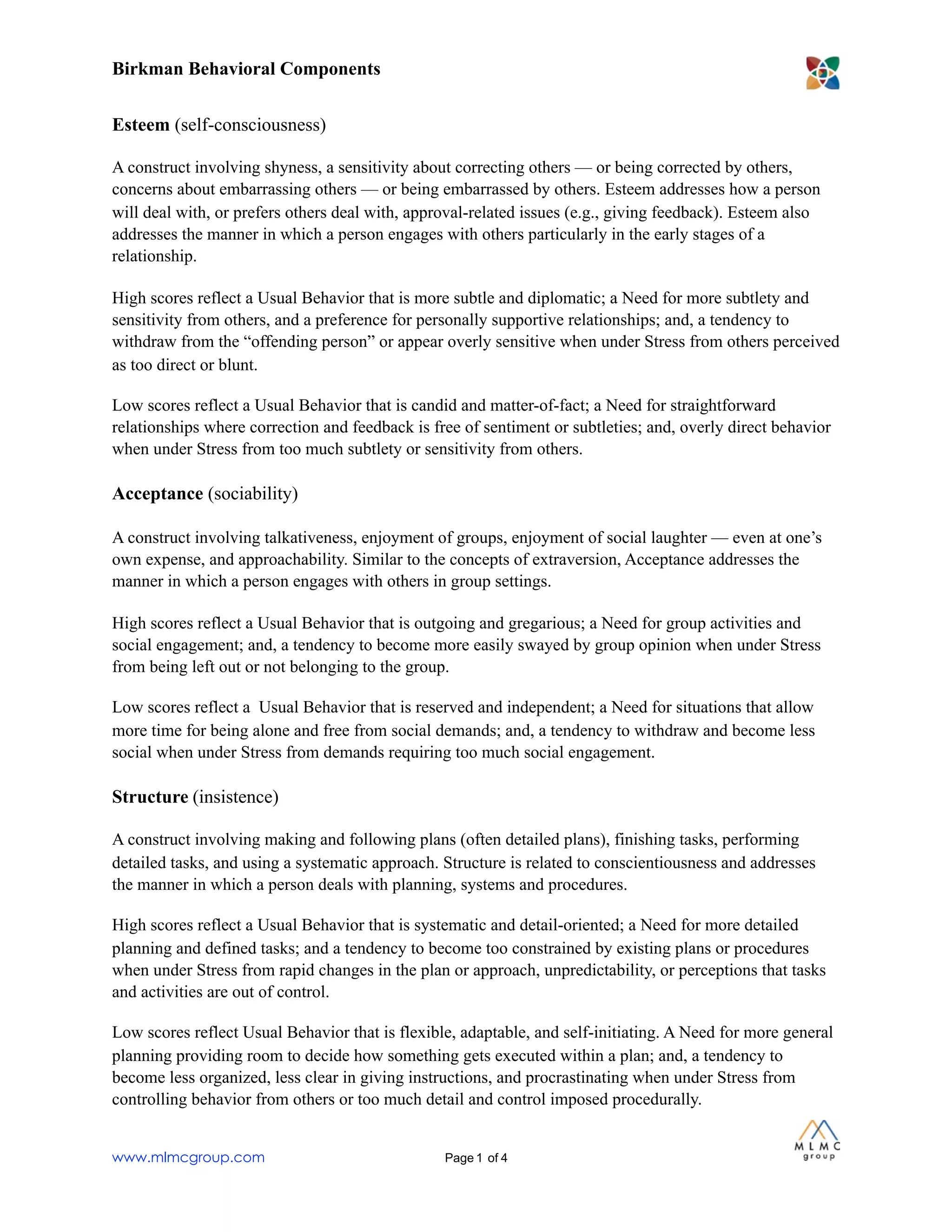 Birkman Behavioral Components Descriptions | PDF