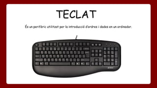 TECLAT 
És un perifèric utilitzat per la introducció d’ordres i dades en un ordinador. 
 