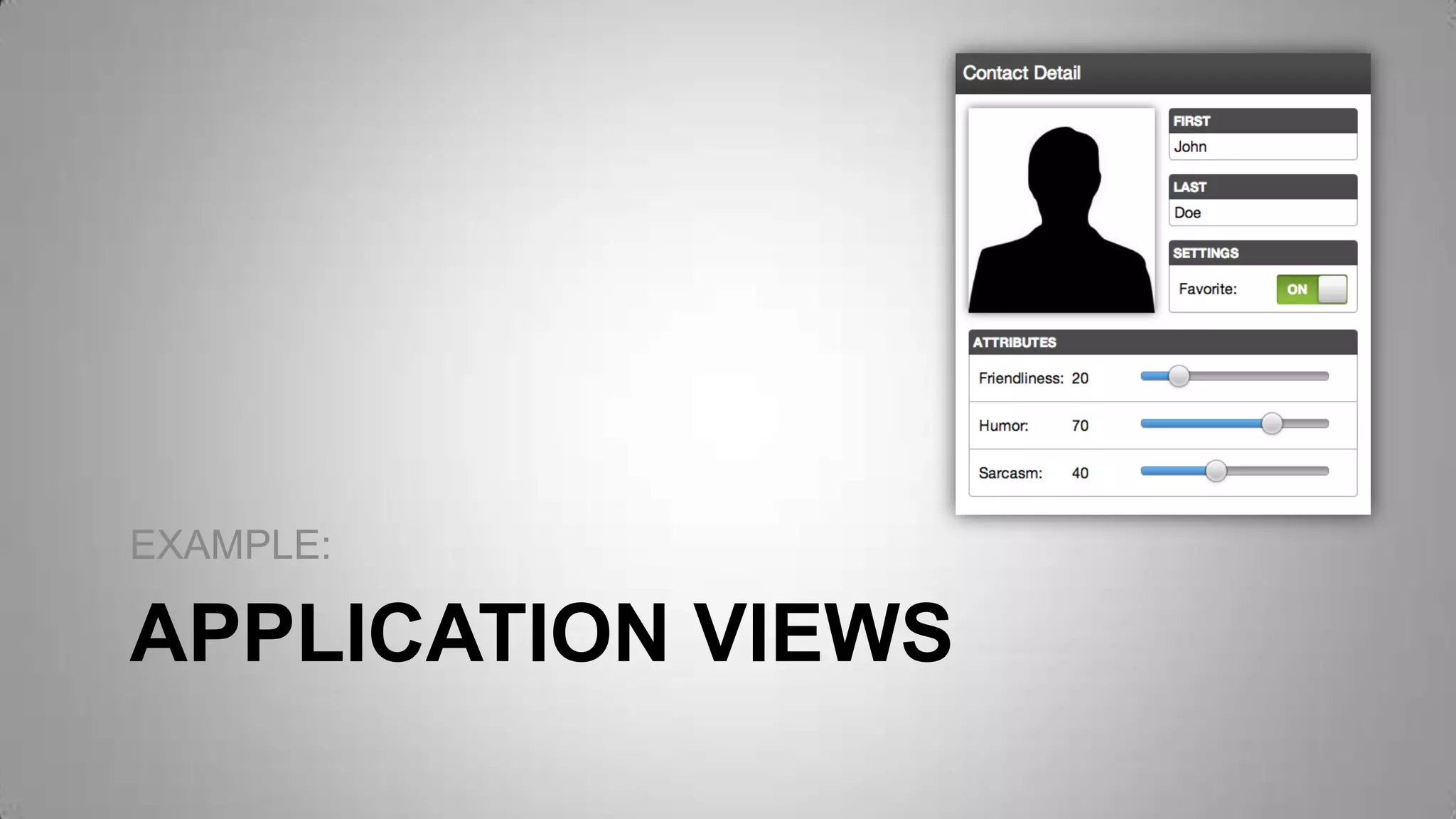APPLICATION VIEWS
EXAMPLE:
 