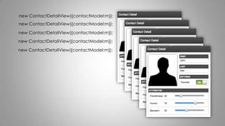 new ContactDetailView({contactModel:m});
new ContactDetailView({contactModel:m});
new ContactDetailView({contactModel:m});
new ContactDetailView({contactModel:m});
new ContactDetailView({contactModel:m});
 