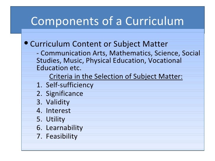 Components of a curriculum