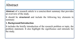 Components of an article; information to be included in different parts ...