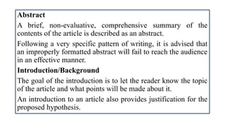 Components of an article; information to be included in different parts ...