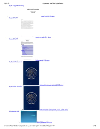 12/14/13

Components of a Pulse Radar System

b M S giPl aag
y i g u kdn
n h u

r a pt05 v w
a r p140 i s
de
b paba0
y ri 07
th

R pro r a28 i s
eotna r 1 v w
d
e
b paba0
y ri 07
th

R dru rl9 v w
aatoi 44 i s
ta
e
b SrhMaeh a
y u i hsw r
b
i

Irdco tr ass m104 i s
noutno a ryt 54 v w
t
i
d
e
e
b Y hniMar h
y oan
s s sa
e

Irdco tr ass m ,eo.06 i s
noutno a ryt ssc.27 v w
t
i
d
e
.
e
b Nsi K m r
y i t ua
hh

R D RB ss 0 v w
A A ai 50 i s
c
e
www.slideshare.net/aulger/components-of-a-pulse-radar-system-presentation?from_search=1

2/15

 
