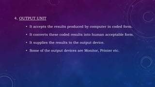 Components of Computer, Memory Unit and Input Devices - Given to ...