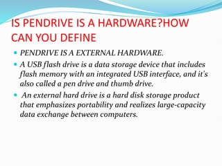 Pendrive In Computer CHAPTER-8 COMPONENTS OF COMPUTER SYSTEM CLASS 9 CBSE | PPTX