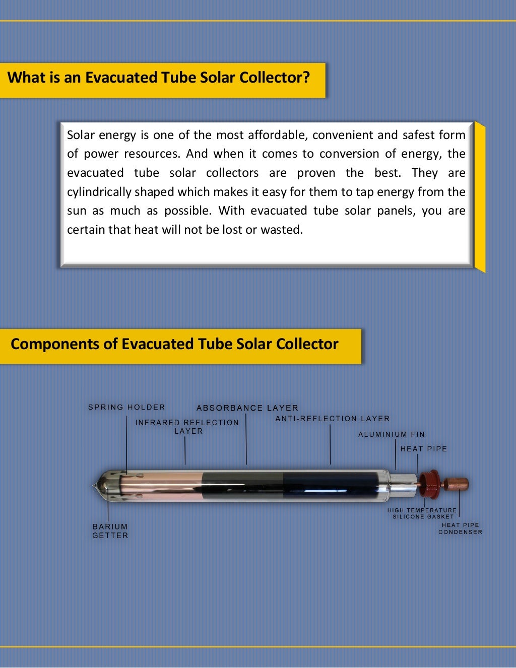 Components Of Evacuated Tube Solar Collector And How It Works