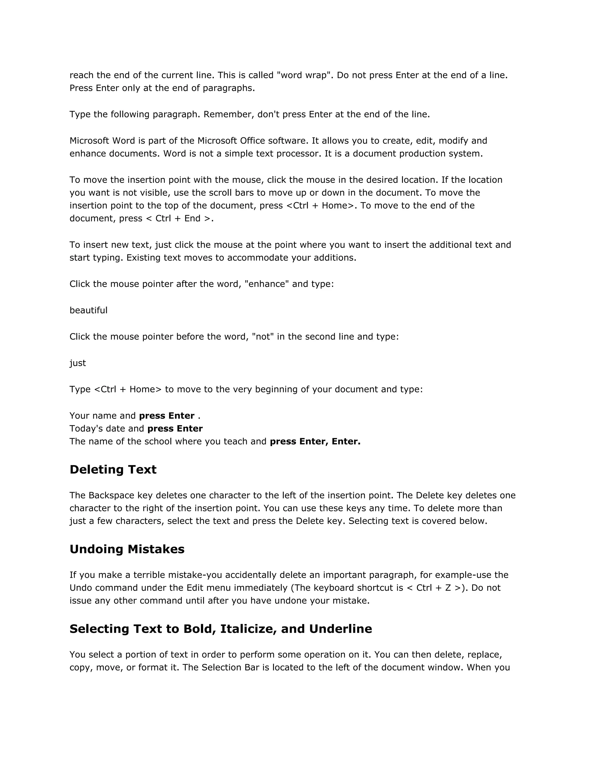 Components of the word window | DOCX