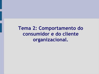 Tema 2: Comportamento do consumidor e do cliente organizacional. 