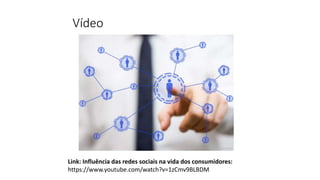 Vídeo
Link: Influência das redes sociais na vida dos consumidores:
https://www.youtube.com/watch?v=1zCmv9BLBDM
 