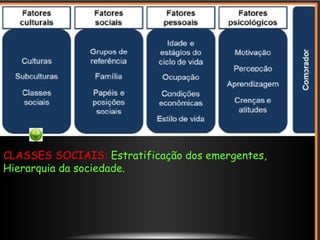 CLASSES SOCIAIS: Estratificação dos emergentes,
Hierarquia da sociedade.
 