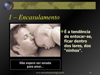 1 – Encasulamento É a tendência de entocar-se, ficar dentro dos lares, dos “ninhos”.  www.nelsoneduardonet.hpg.com.br 