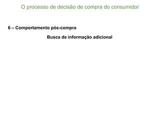 6 – Comportamento pós-­compra
O  processo  de  decisão  de  compra  do  consumidor
Busca  de  informação  adicional
 