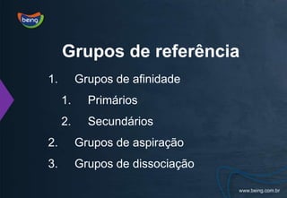 Grupos de referênciaGrupos de afinidadePrimáriosSecundáriosGrupos de aspiraçãoGrupos de dissociação