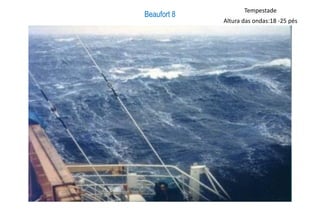 Beaufort 8
Tempestade
Altura das ondas:18 -25 pés
 