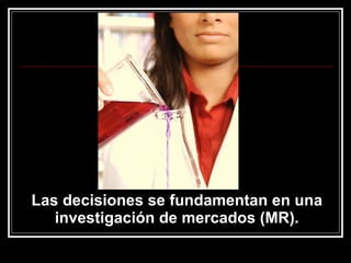 Las decisiones se fundamentan en una investigación de mercados (MR). 