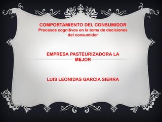 COMPORTAMIENTO DEL CONSUMIDOR
Procesos cognitivos en la toma de decisiones
del consumidor
EMPRESA PASTEURIZADORA LA
MEJOR
LUIS LEONIDAS GARCIA SIERRA
 
