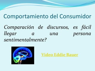 Comportamiento del Consumidor
Comparación de discursos, es fácil
llegar     a      una     persona
sentimentalmente?

              Video Eddie Bauer
 