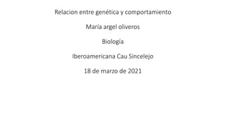 Relacion entre genética y comportamiento
María argel oliveros
Biología
Iberoamericana Cau Sincelejo
18 de marzo de 2021
 