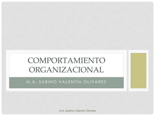 COMPORTAMIENTO
ORGANIZACIONAL
M.A. SABINO VALENTÍN OLIVARES




           M.A. Sabino Valentín Olivares
 