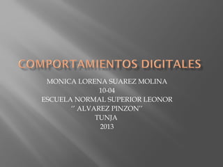 MONICA LORENA SUAREZ MOLINA
               10-04
ESCUELA NORMAL SUPERIOR LEONOR
       ‘’ ALVAREZ PINZON’’
              TUNJA
               2013
 