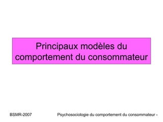Principaux modèles du
  comportement du consommateur




BSMR-2007   Psychosociologie du comportement du consommateur -
 