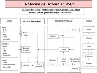 Le Modèle de Howard et Sheth
            Variables Exogènes : importance de l’achat, personnalité, classe
                    sociale, culture, gestion du temps, ressources …



            Construit Perceptuel




BSMR-2007                Psychosociologie du comportement du consommateur -
 