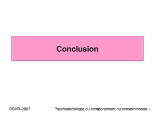 Conclusion




BSMR-2007   Psychosociologie du comportement du consommateur -
 