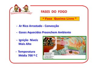 FASES DO FOGO
                   “ Fase Queima Livre ”

- Ar Rico Arrastado - Convecção

- Gases Aquecidos Preenchem Ambiente

- Ignição Níveis
  Mais Alto

- Temperatura
  Média 700 º C
 