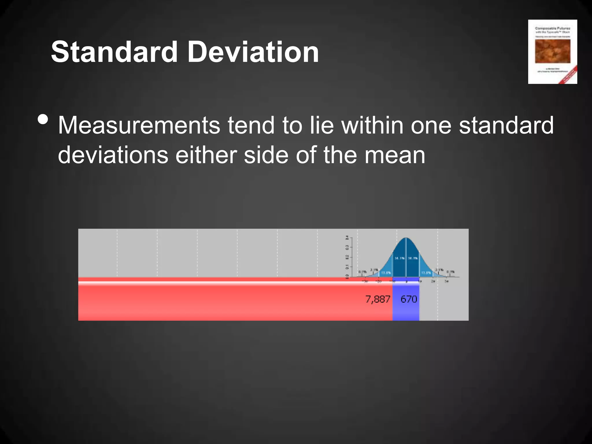Standard Deviation

• Measurements tend to lie within one standard
 deviations either side of the mean
 