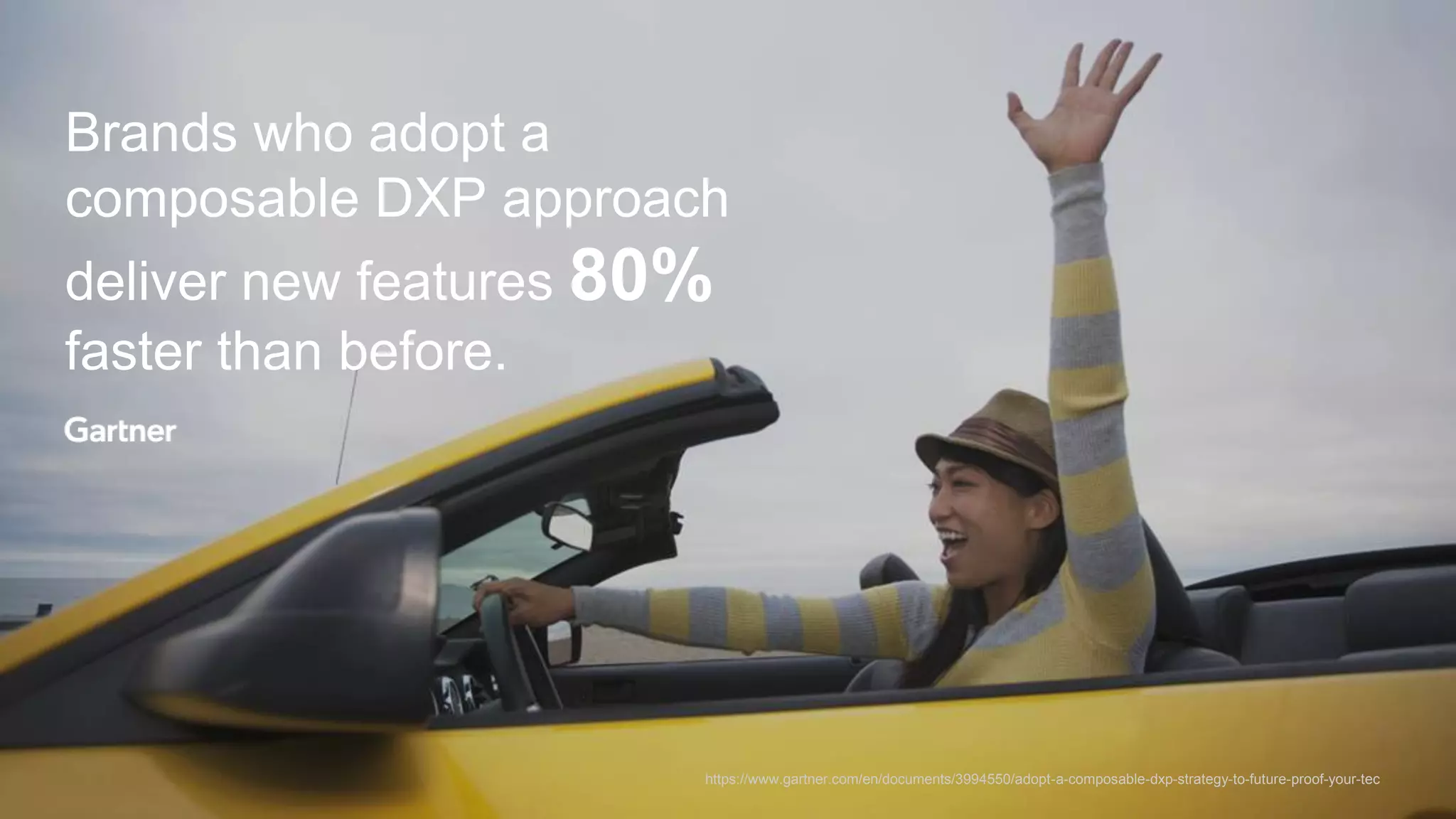 © 2020 Sitecore Corporation A/S..
Brands who adopt a
composable DXP approach
deliver new features 80%
faster than before.
https://www.gartner.com/en/documents/3994550/adopt-a-composable-dxp-strategy-to-future-proof-your-tec
 