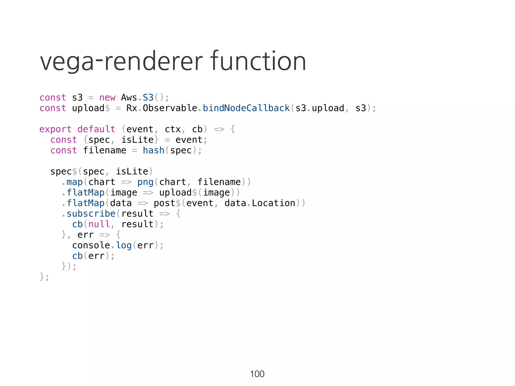 combineLatest
combineLatest(
[...0...1...2...3...4...], // source1
[.......@], // source2
[...........#] // source3
)
[
...........[2, @, #]...[3, @, #]...[4, @, #]...
]
63
 