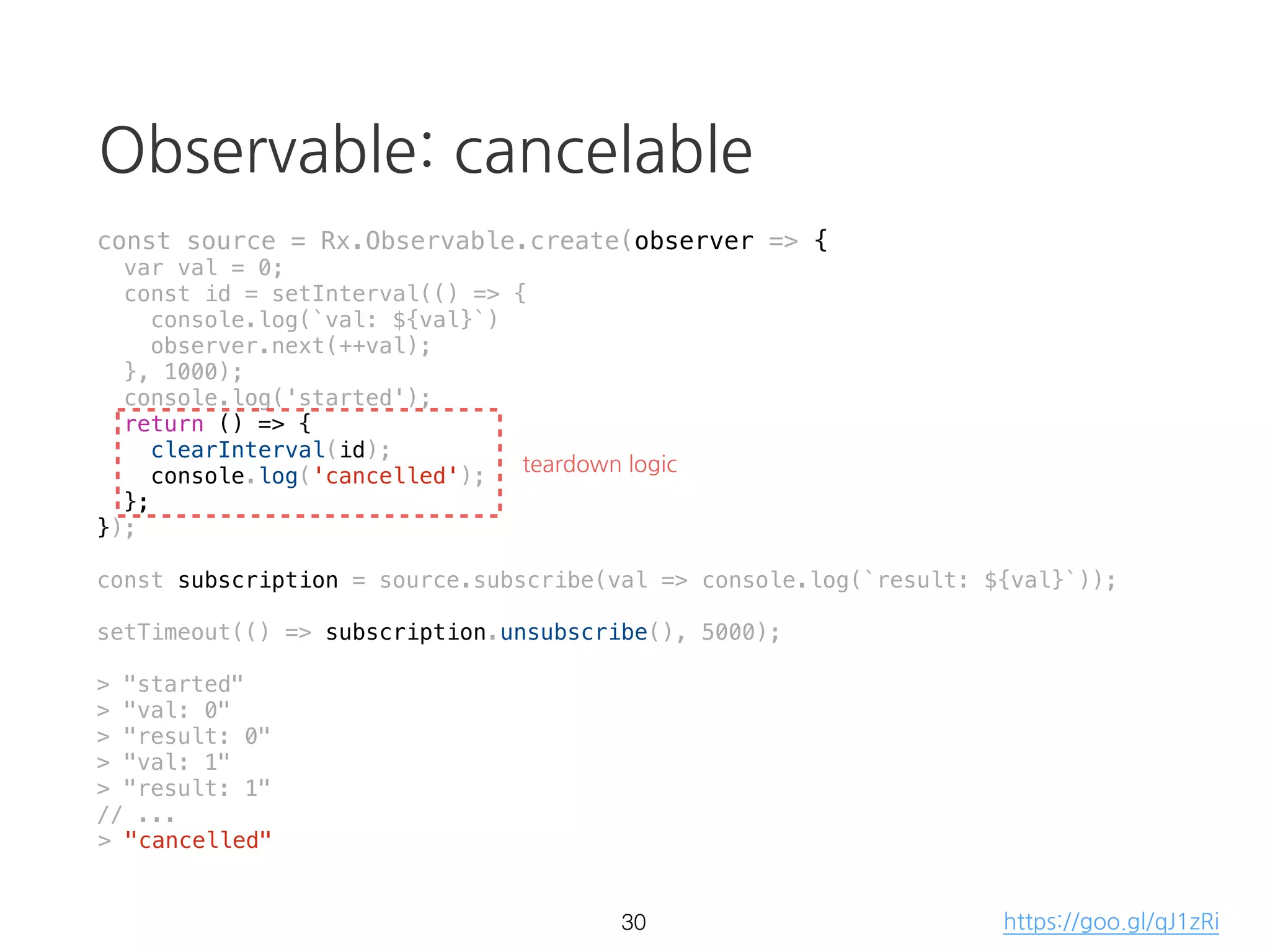 single value vs multiple value
• DOM / Event Emitter events (0 - N values)
• Animations (cancelable)
• REST API (1 value)
• WebSockets (0 - N values)
• node.js core API (1 - N values)
22
 