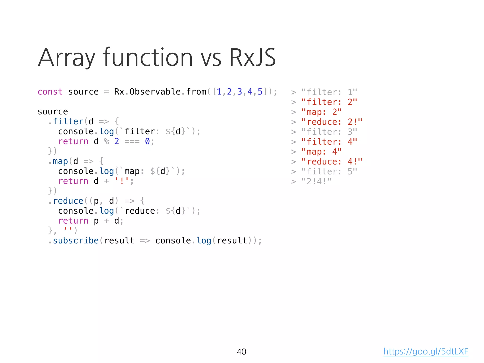 Promise: not cancelable
const p = new Promise(resolve => {
var val = 0;
setInterval(() => {
console.log(`val: ${val}`)
resolve(++val);
}, 1000);
console.log('started');
});
p.then(val => console.log(`result: ${val}`));
28
 