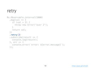 mergeMap (flatMap)
[..1..2..3].mergeMap(d => [...d])
[[...1]..[...2]..[...3]]
[....1......2......3]
50
source projection
result
 