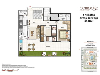 2 QUARTOS
APTOS. 102 E 103
88,97M2
 