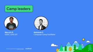 This work is licensed under the Apache 2.0 License
Maruthi R
GDSC LEAD SIT
Camp leaders
Abhishek S
Compose Camp Facilitator
 