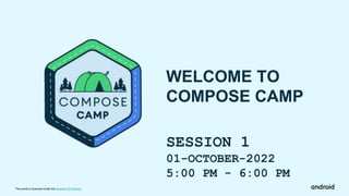 This work is licensed under the Apache 2.0 License
WELCOME TO
COMPOSE CAMP
SESSION 1
01-OCTOBER-2022
5:00 PM - 6:00 PM
 