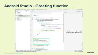 This work is licensed under the Apache 2.0 License
Android Studio - Greeting function
 