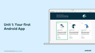 This work is licensed under the Apache 2.0 License
Unit 1: Your first
Android App
 