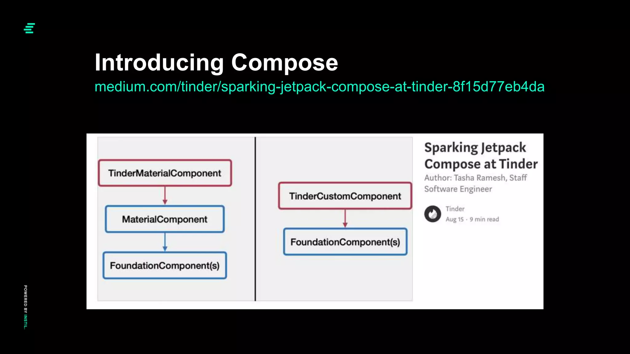 Introducing Compose
medium.com/tinder/sparking-jetpack-compose-at-tinder-8f15d77eb4da
 