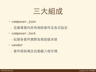 Composer 是PHP Day #28
json 再 lock 再!?
年 commit VCS
 
