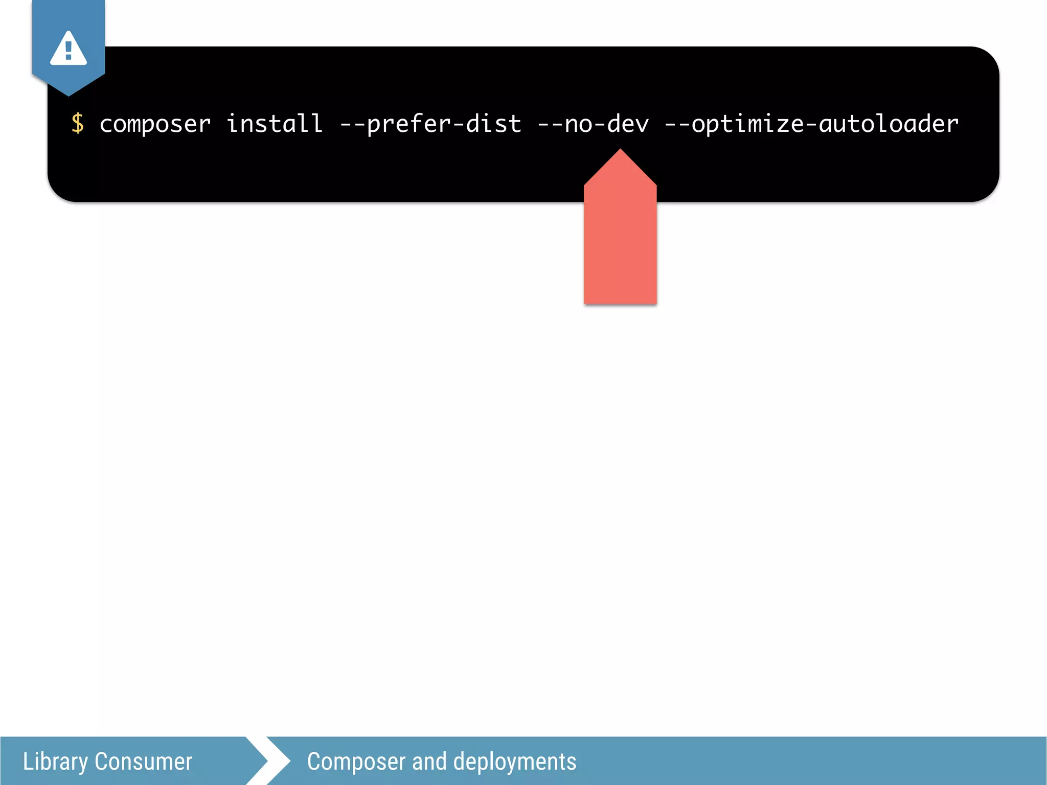 $ composer install --prefer-dist --no-dev --optimize-autoloader
Library Consumer Composer and deployments
,
 