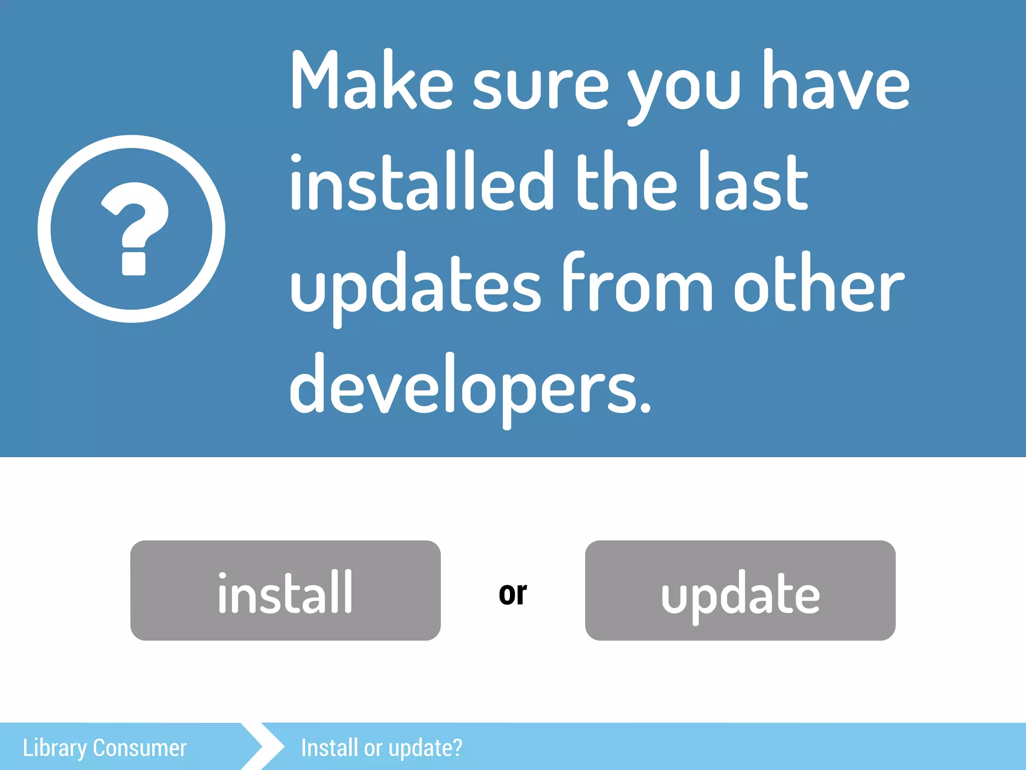 Make sure you have 
installed the last 
updates from other 
developers. 
? 
install or update 
Library Consumer Install or update? 
 