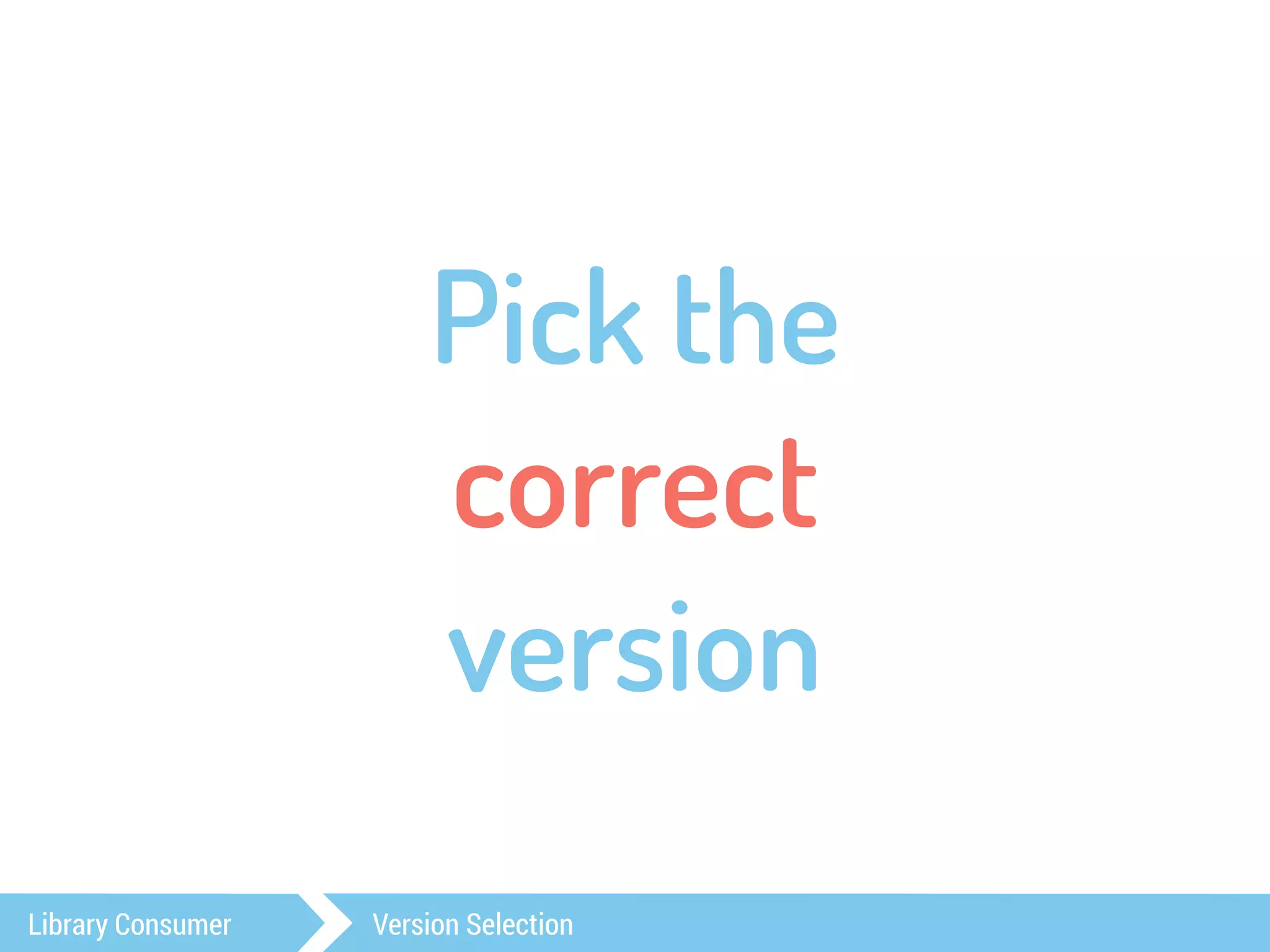 Pick the 
correct 
version 
Library Consumer Version Selection 
 