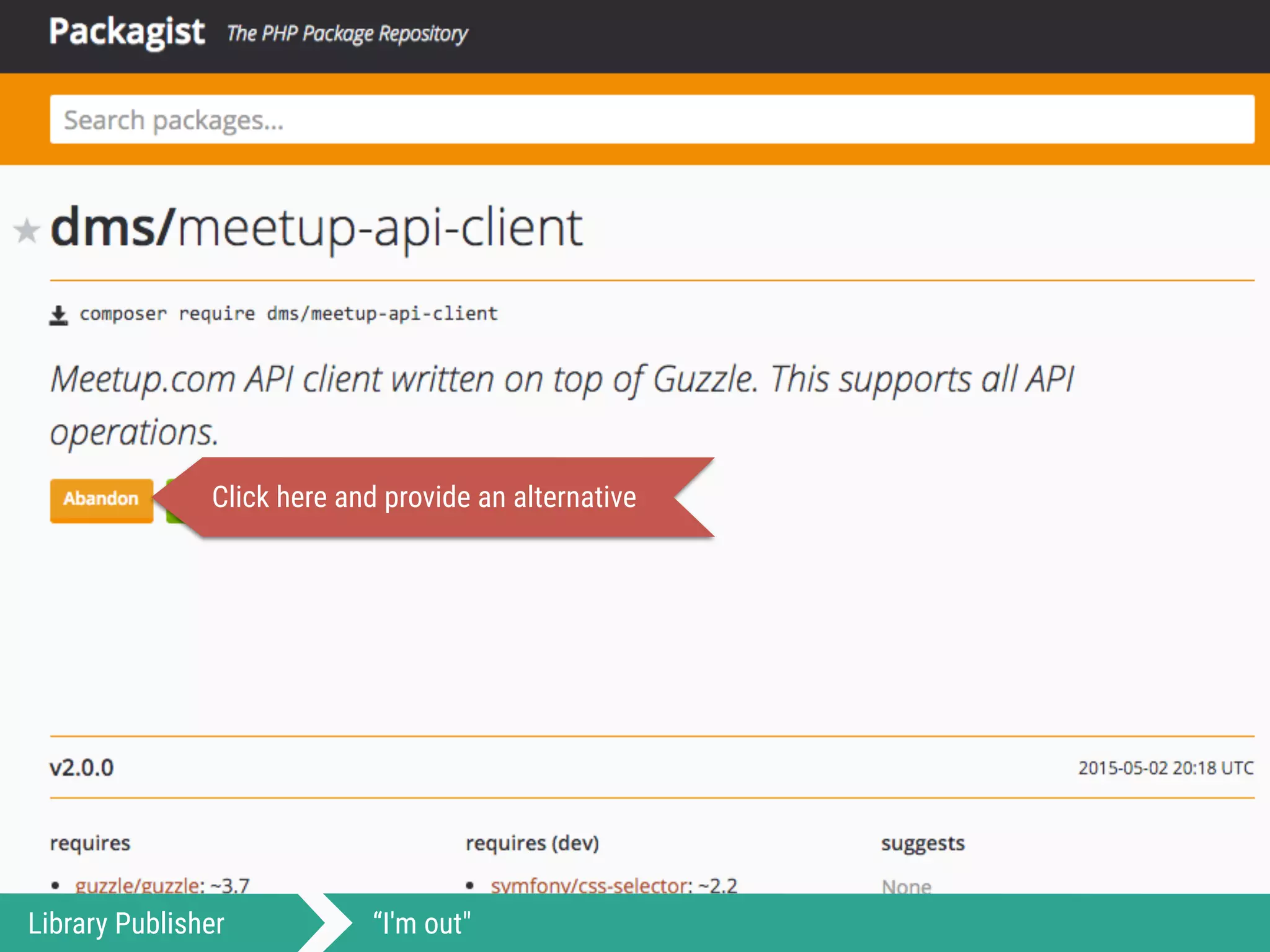 Library Publisher “I'm out"
Click here and provide an alternative
 