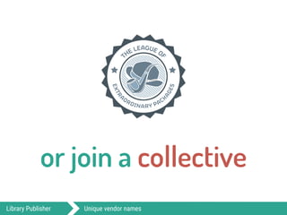 Library Publisher Unique vendor names
or join a collective
 