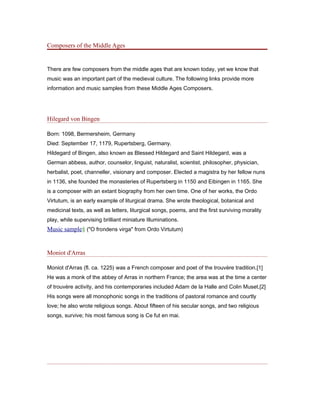 Medieval Composter Composers of the middle ages | DOC