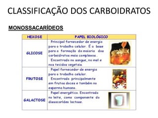 CLASSIFICAÇÃO DOS CARBOIDRATOS
MONOSSACARÍDEOS
 